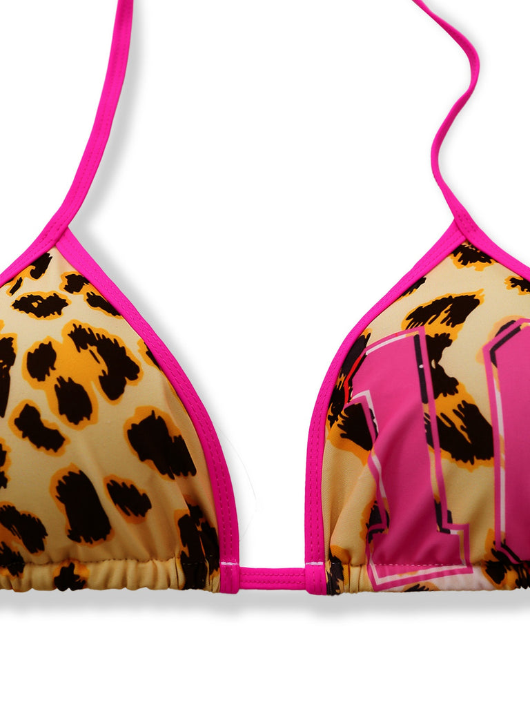 Braun 1950er Leopard Halter Farbblock Bikini Set
