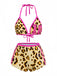 Braun 1950er Leopard Halter Farbblock Bikini Set