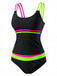 Schwarzes 40er Tankini-Set mit Farbblock und Riemen