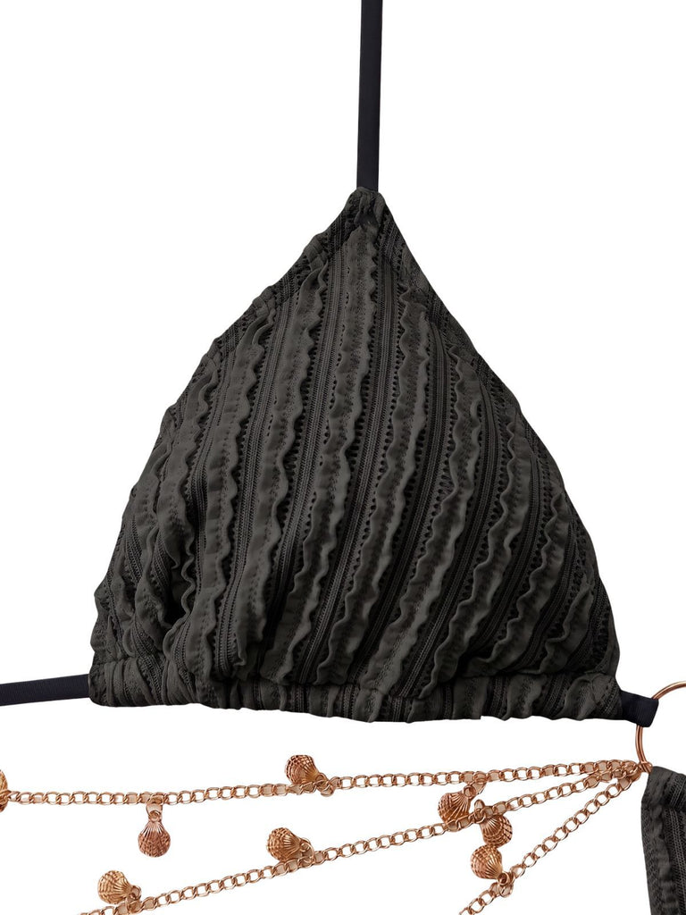 Schwarz 1930er Uni Metall Kette Cutout Einteilig Badeanzug