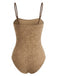 Khakier 60er Badeanzug mit Perlen und Jacquard