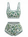 Blau 1950er Rundhalsausschnitt Blumen High-Waist Bikini Set