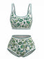 Grün 1950er Rundhalsausschnitt Blumen High-Waist Bikini Set