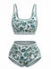 Grün 1950er Rundhalsausschnitt Blumen High-Waist Bikini Set