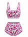 Grün 1950er Rundhalsausschnitt Blumen High-Waist Bikini Set