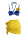 Blaues 80er Bikini-Set & gelbes Cover-Up mit Phalaenopsis und Neckholder