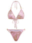 Rosa 80er Bikini-Set mit Triangle und Neckholder