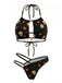 Schwarzes 80er Gothic Bikini-Set mit Totenkopf