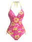 80er Bikini-Set mit Neckholder, Blumen und Perlenbesatz