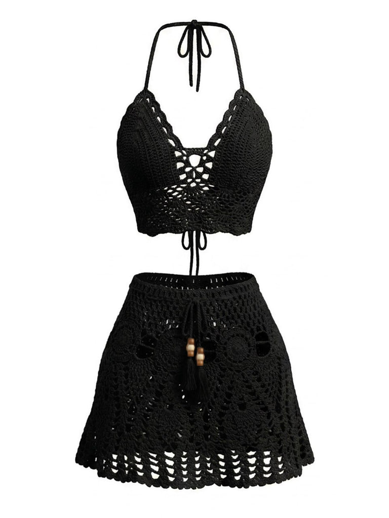 2PCS 1980er Uni Häkel Cover Up Set