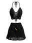 2PCS Schwarz 1980er Uni Häkel Cover Up Set
