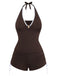 Kaffeefarbenes Tankini-Set im Stil der 1950er Jahre mit Halter-Kordelzug von Gerafft