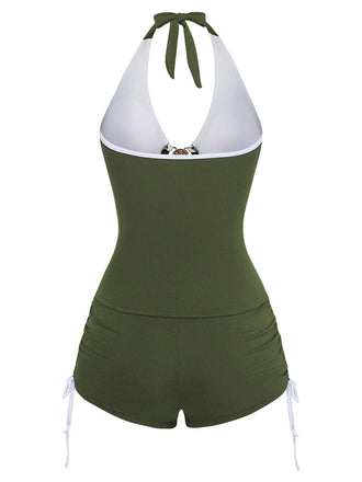 [Vorverkauf] Grünes 50er Tankini-Set mit Neckholder und Raffung