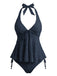 Weiß 1950er Strukturiert Blumen Halter Tiefer V Tankini Set