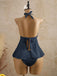 Weiß 1950er Strukturiert Blumen Halter Tiefer V Tankini Set