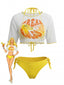 Gelbes 60er Bikini-Set & Transparent-Cover-Up mit Neckholder