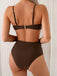 Braun 1970er Metall Muschel Dekor Gerafft Bikini Set