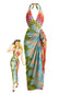 Mehrfarbiger 70er Boho Badeanzug & Cover-Up mit Geo-Print und Neckholder
