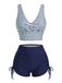 Tiefblaues 50er Tankini-Set mit Streifen und Kordelzug