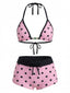Rosa 1950er Schnür Halter Perlenbesetzt Polka Dot Bikini Set