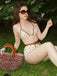 Gelb 1950er Schnür Halter Perlenbesetzt Polka Dot Bikini Set