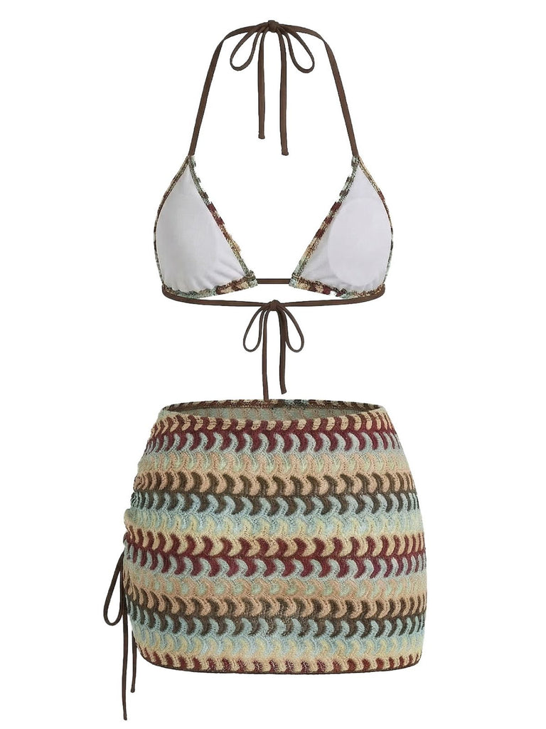 Mehrfarbiges Tankini-Set im Stil der 1970er Jahre mit Print, 2er-Pack
