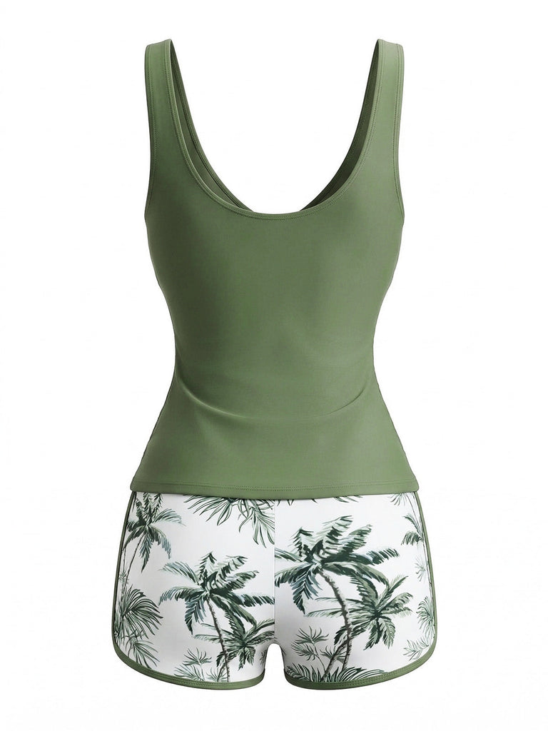 Tankini-Set mit Palmenmuster und Farbblockmuster aus den 1950er Jahren