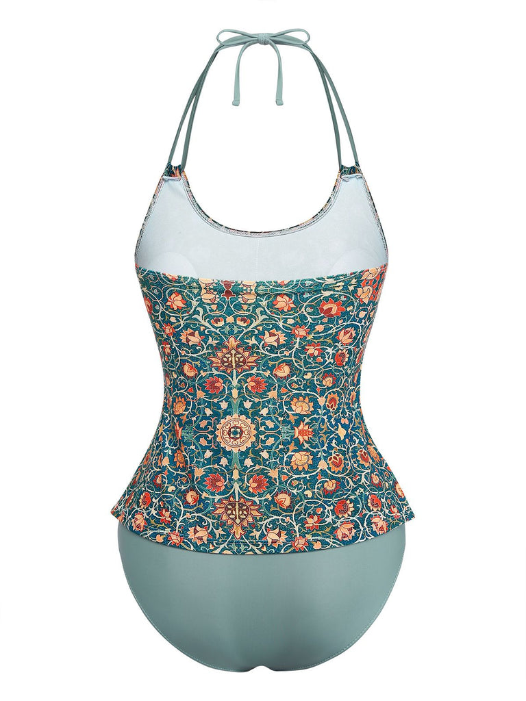 1940er Halter Retro Blumen Prints Tankini-Set