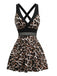Leoparden-Printer 70er Netz-Badeanzug mit V-Ausschnitt und Criss-Cross