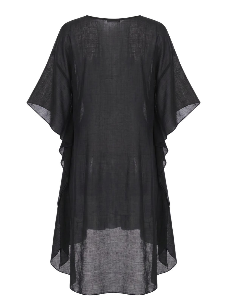 70er Cover-Up im Boho-Stil mit Häkelarbeit und Quadrat-Muster