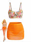 60er Tankini-Set mit Blumen und U-Metallschnalle