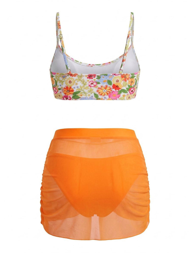 60er Tankini-Set mit Blumen und U-Metallschnalle