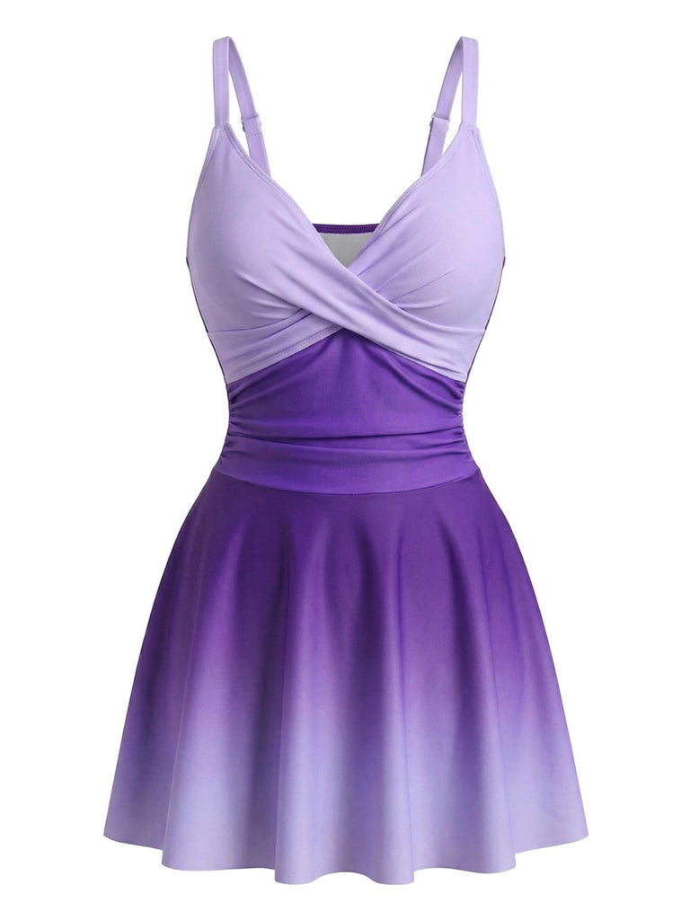 [Vorverkauf] 40er Badekleid mit gespiegeltem Ombre und Front-Twist in Rosa