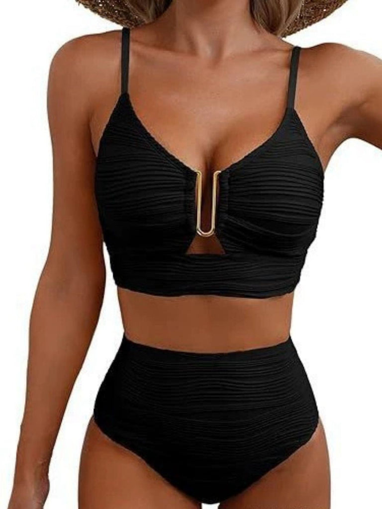 50er Tankini-Set mit U-Ausschnitt, Metall-Detail und hoher Taille