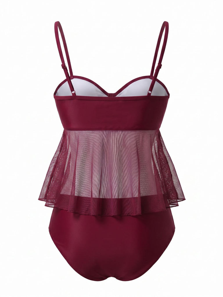 50er Netz-Tankini-Set mit Schleife und Hohe Taille