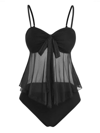 50er Netz-Tankini-Set mit Schleife und Hohe Taille