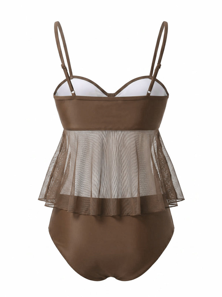 50er Netz-Tankini-Set mit Schleife und Hohe Taille