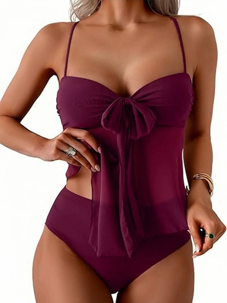 50er Netz-Tankini-Set mit Schleife und Hohe Taille