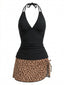 Leoparden 50er Tankini-Set & Cover-Up mit tiefem V-Ausschnitt und Neckholder