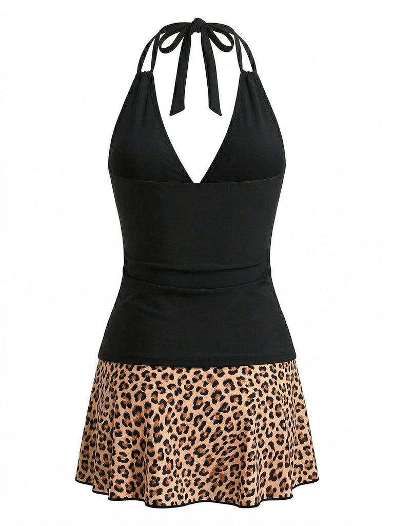 50er Tankini-Set & Cover-Up mit V-Ausschnitt und Neckholder