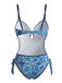 Blauer 70er Boho Badeanzug mit Paisley und Cut-out
