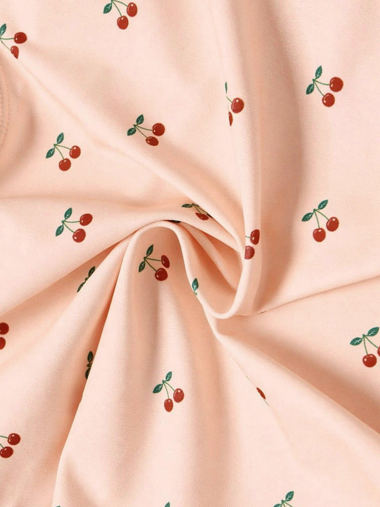 Rosa 1950er Spitze Kirsche Schleife Einteiliger Badeanzug