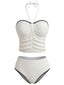 Weißes 50er Tankini-Set mit Neckholder und Struktur