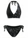 40er Bikini-Set mit Neckholder und Blumen-Print in Schwarz