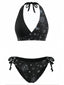 40er Bikini-Set mit Neckholder und Blumen-Print in Schwarz