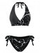 40er Bikini-Set mit Neckholder und Blumen-Print in Schwarz