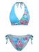 40er Bikini-Set mit Neckholder und Blumen-Print in Schwarz