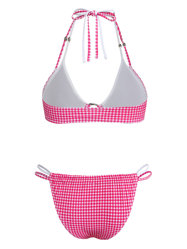 Rosa 50er Bikini-Set mit Neckholder und Gingham