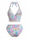Rosa 60er Bikini-Set mit V-Ausschnitt und Neckholder