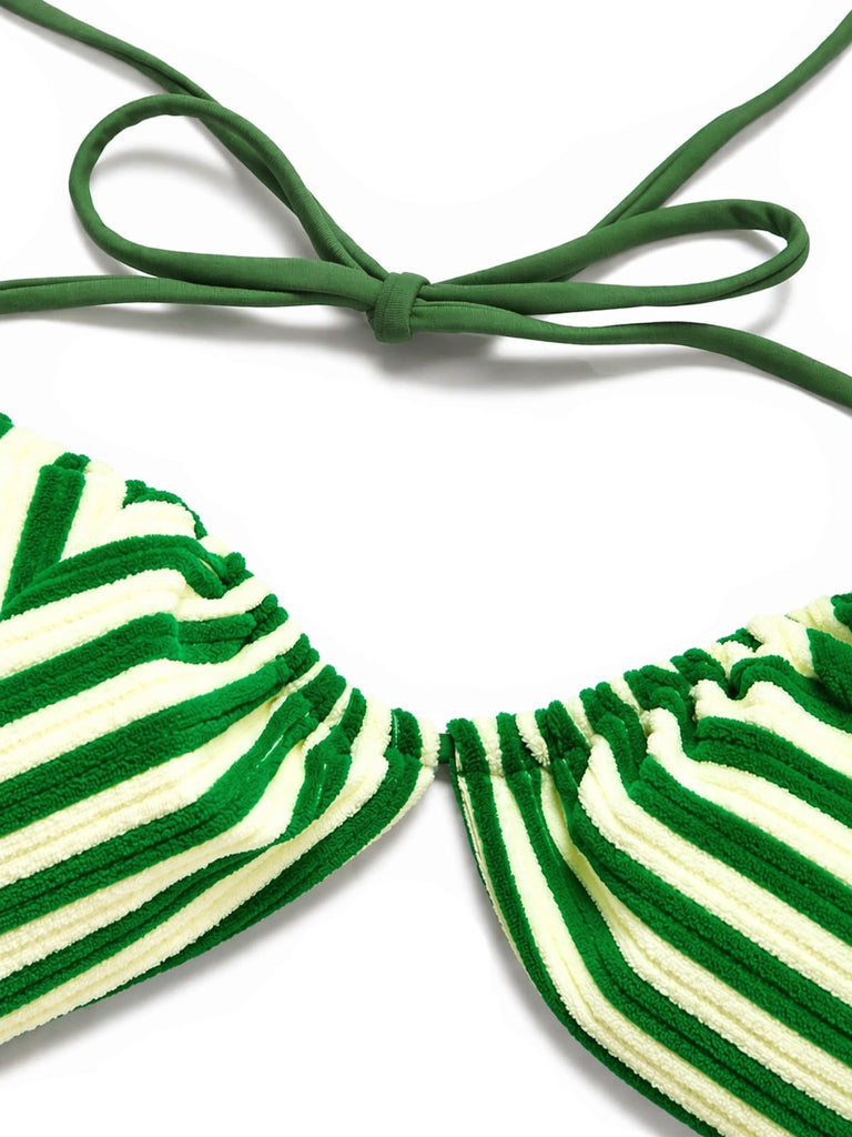 Grünes 50er Bikini-Set mit Neckholder und Streifen